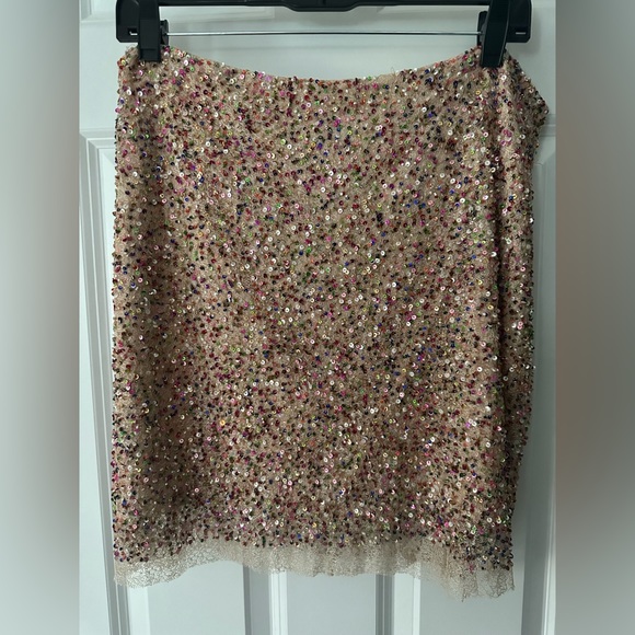 NWT Romeo & Juliet L colorful sequin skirt with lace bottom...